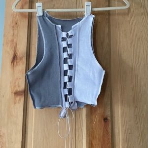 Colorblock Lace-Up Crop Top, size xs